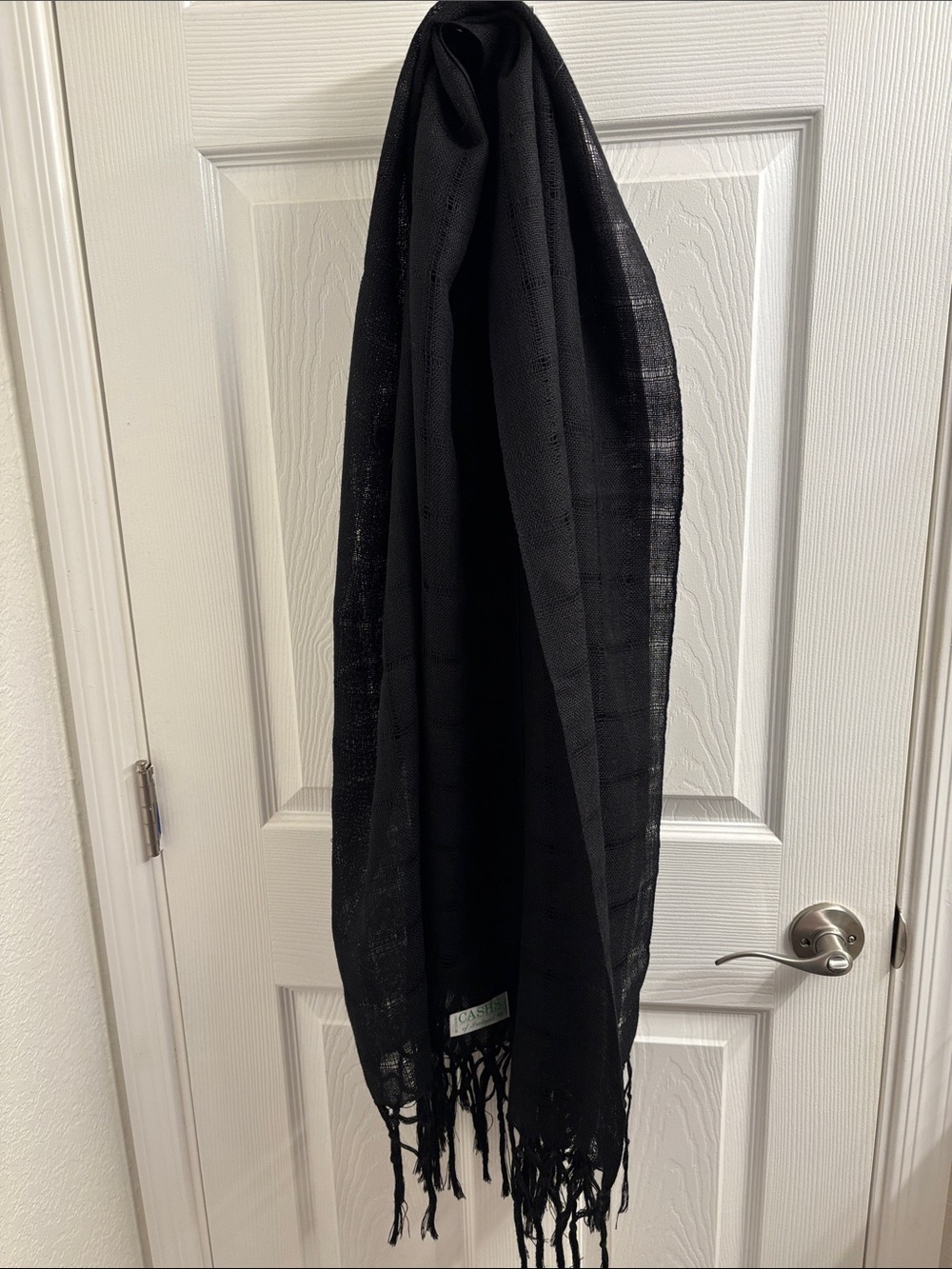 Vintage CASHS of Ireland Fringe Large Wool Scarf Paneled Mesh Design Black